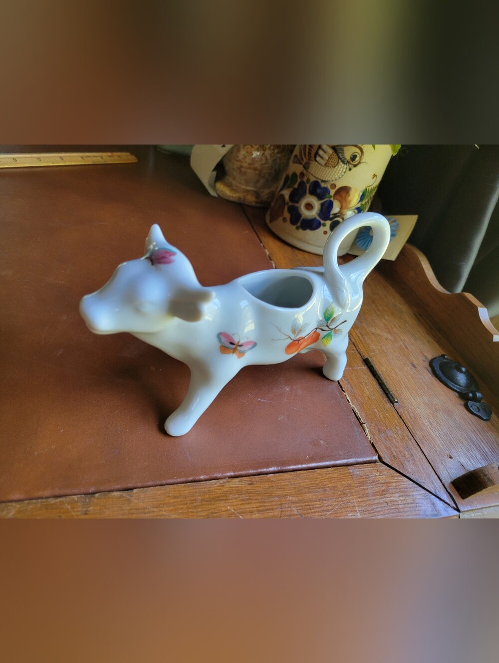 Vintage Andrea by Sadek Porcelain Cow Creamer Fruit Butterflies 8275 Japan